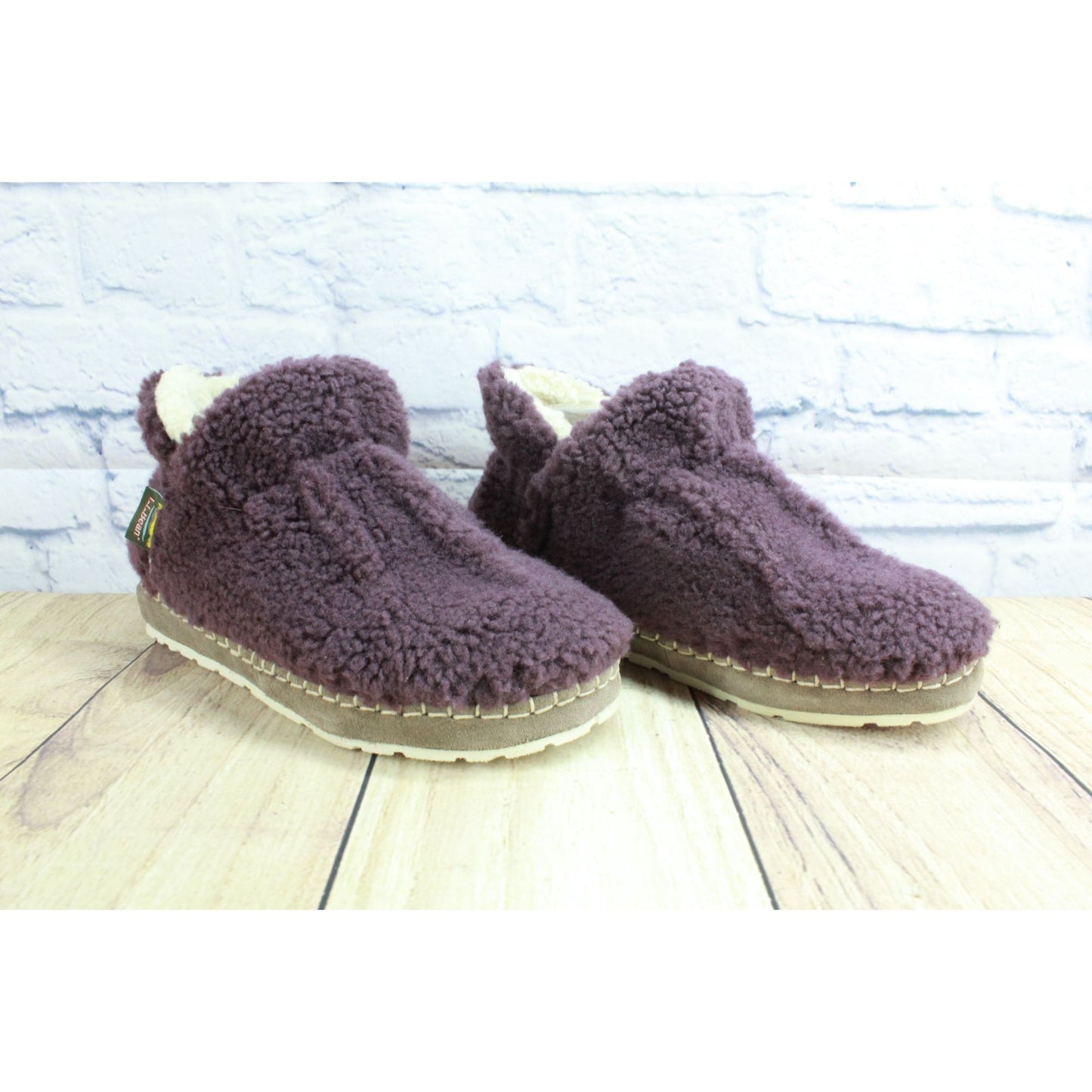 LL Bean Womens Purple Knit Wicked Good Pile Fleece Cozy Slipper Booties Size 7 M