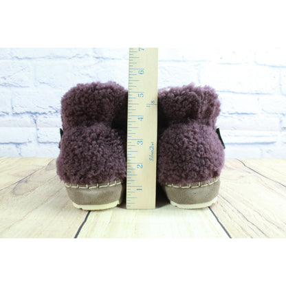 LL Bean Womens Purple Knit Wicked Good Pile Fleece Cozy Slipper Booties Size 7 M