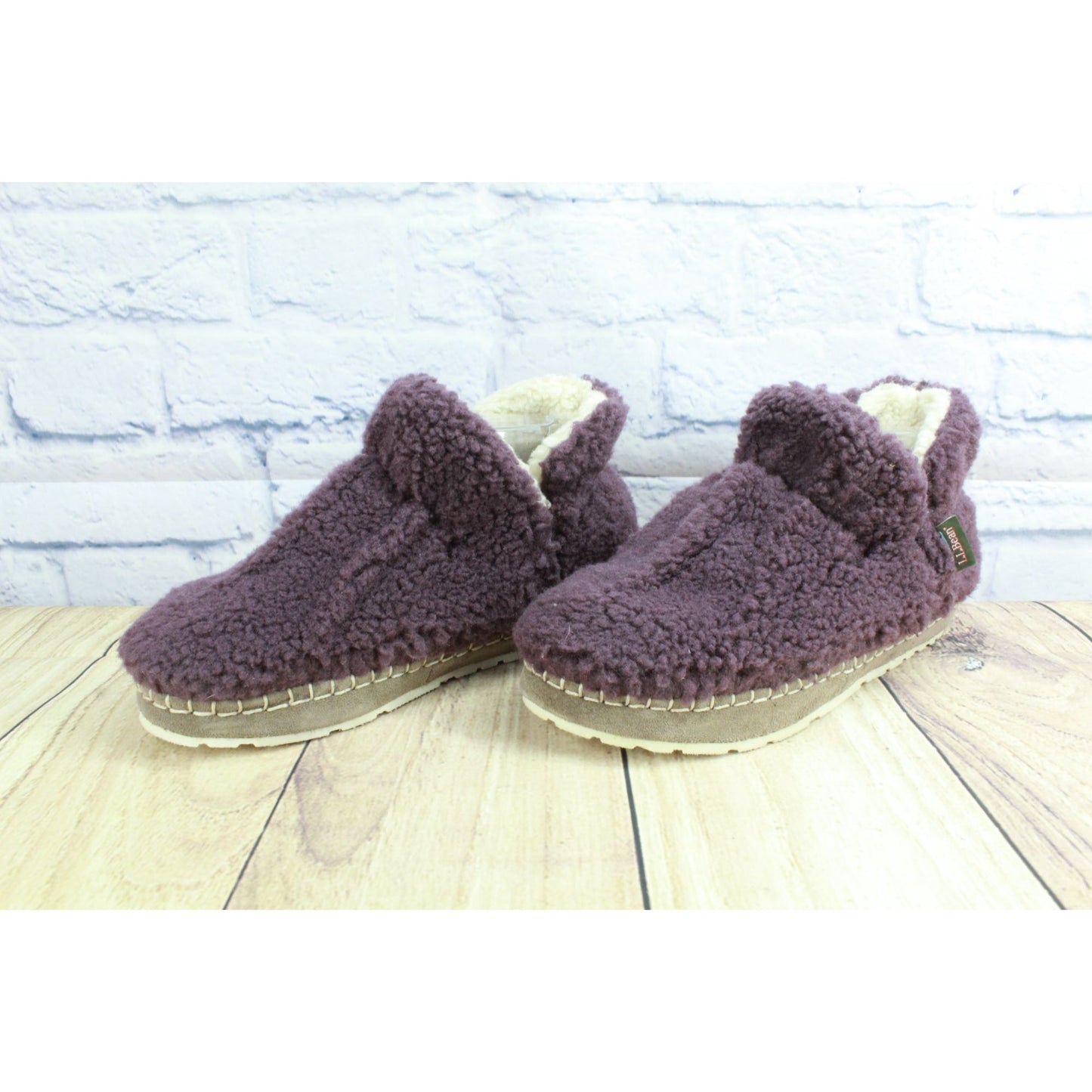 LL Bean Womens Purple Knit Wicked Good Pile Fleece Cozy Slipper Booties Size 7 M