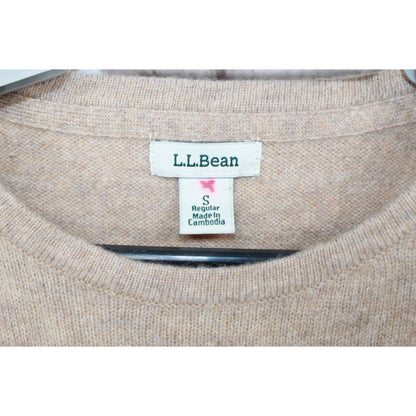 LL Bean Women's Cotton Cashmere Sweater Jersey Knit Crewneck Brown Size S